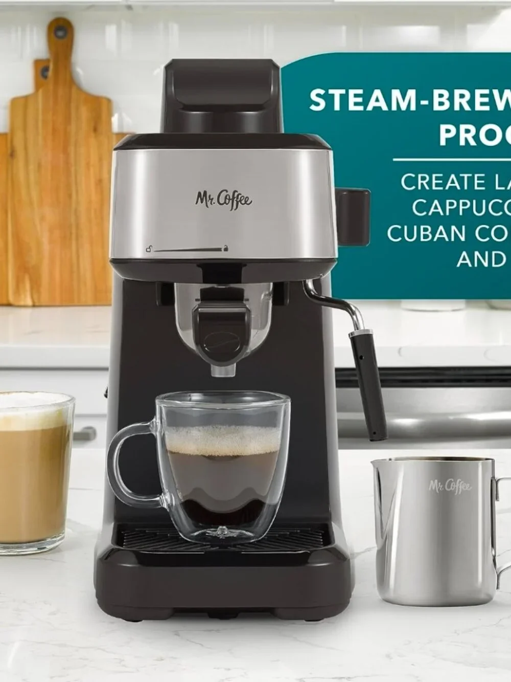 Mr. Coffee 4-Shot Steam Espresso Cappuccino and Latte Maker with Stainless Steel